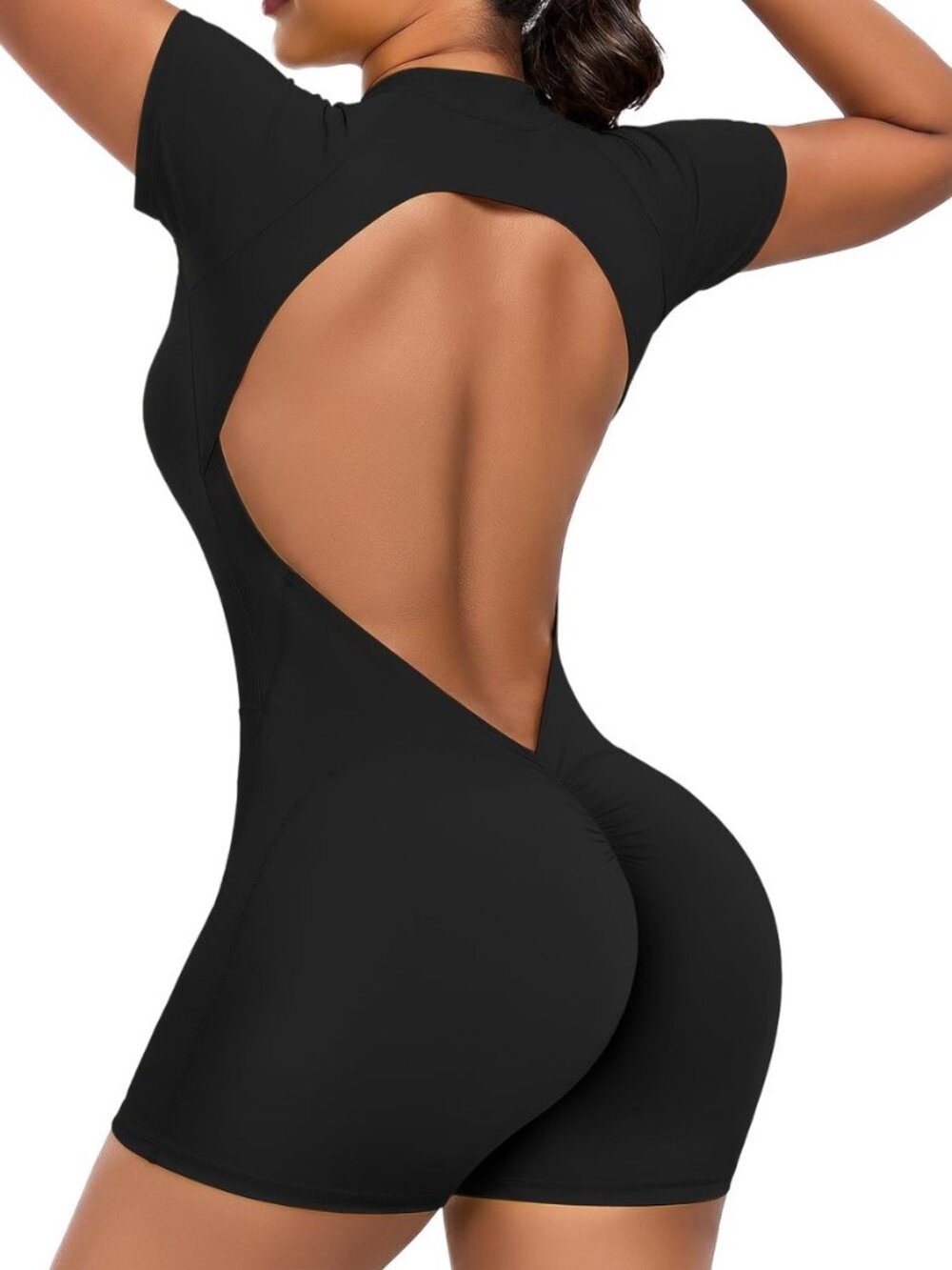 Open Back Zip-Up Yoga Backless Romper Workout Jumpsuit